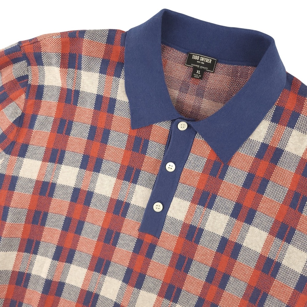 Todd Snyder Polo Shirt Mens XL Blue Red Plaid Silk Cotton Knit Casual Top